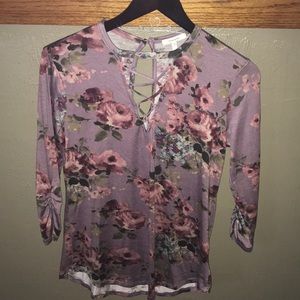 Floral caged front keyhole back shirt